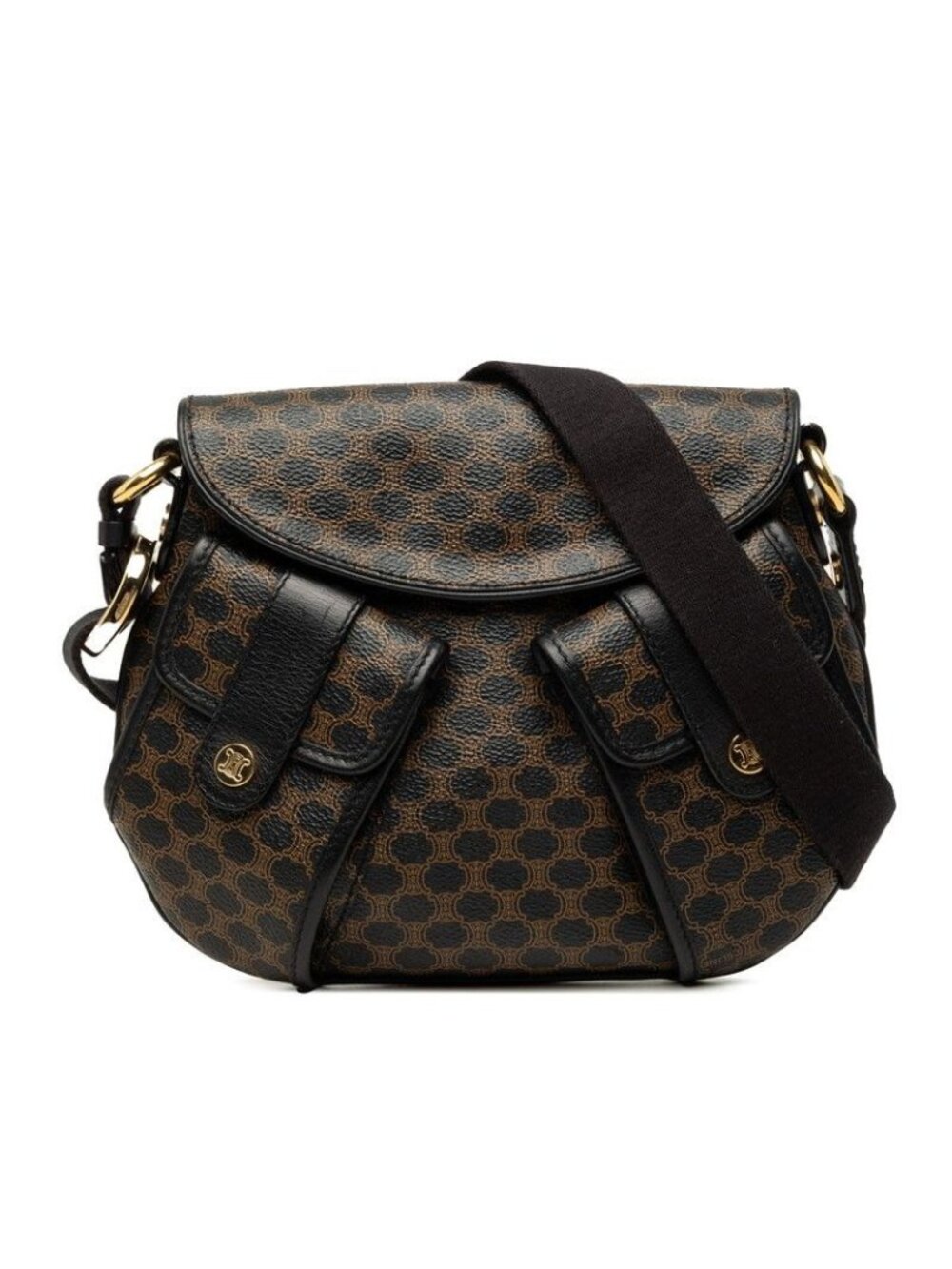 Celine Macadam Crossbody Shoulder Bag Brown Black Leather